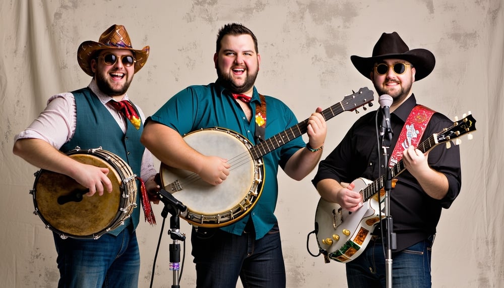 The Likely Scoundrels performing with washboard, banjo, and homemade instruments.
